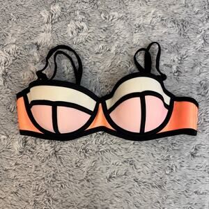 Triangl Neoprene Balconette Bikini Top Peach Pink White Women's Small Swim